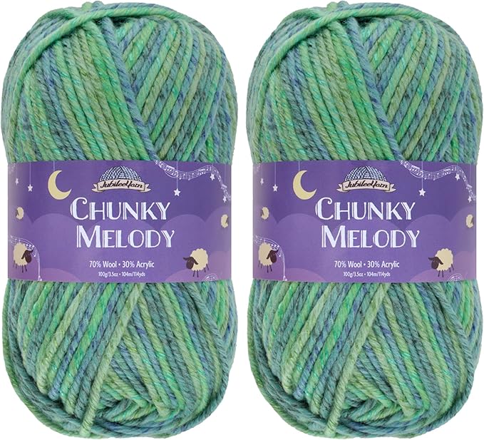 JubileeYarn Chunky Melody Yarn - 100g/Skein Bulky Wool Blend - Atlantis - 2 Skeins