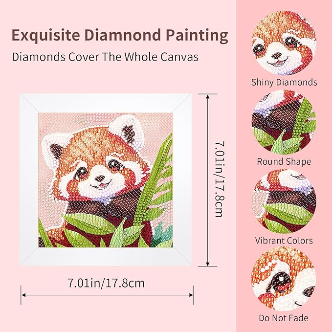 FlyingMage 5D Diamond Art Painting Kits with Wooden Frame, Cute DIY Diamond Art Mosaic Kits for Adults Women Teen, Kawaii Diamond Crafts Arts Full Drill Diamond Dots (Orange Red Panda)