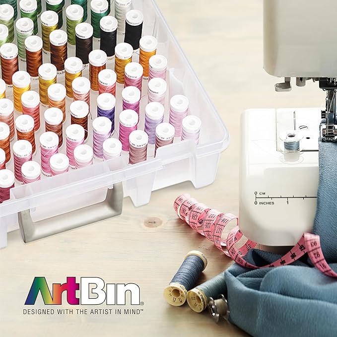ArtBin Super Satchel Thread Box - Versatile Thread Storage for Sewing, Embroidery, and Quilting - 108 Pegs, Portable Design, Compatible with ArtBin Accessories - Made in USA, Transparent and Compact