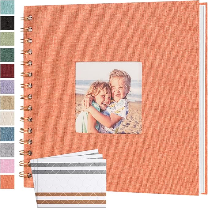 Scrapbook Photo Album 8x8 Inches 40 Pages Hardcover Kraft Paper Linen Cover Scrap Book Memory Book DIY Scrapbook Albums for Wedding Baby Boyfriend Travel Anniversary Family, Orange