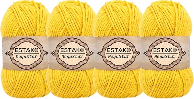 Estako Megastar, (4 Skeins Pack) 75% Acrylic 25% Wool Yarn, Soft, Chunky Bulky Weight #5 for Crochet and Knitting (4 x 3.52 Oz) / (4 x 120 Yrds) (62191 - Yellow)
