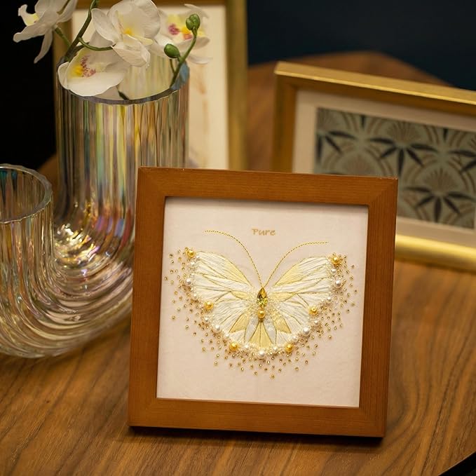 Craftreasure Beginner Embroidery Kit for Adults, Butterfly Cross Stitch Kits Include Embroidery Beads Threads Needles for Craft Lover Hand Stitch with Embroidery Skill Technique(Golden - Beginner)