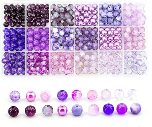Hanyoung 8mm Glass Beads for Bracelet, Violet Elegant Series Purple 18 Colors 450 pcs Beads for Jewelry Making kit, Crystal Glass Round Beads for DIY Crafts Gifts (Purple Color)
