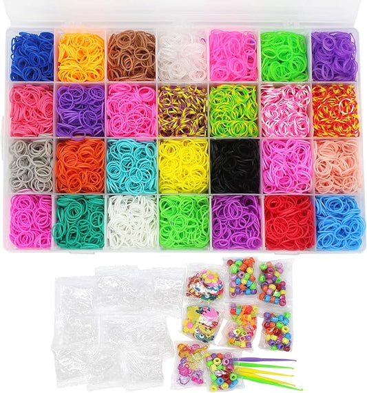 Salome Idea Rubber Bands 10,000pcs Loom Bands Barcelet Making Kit, 500pcs S-Clips,175pcs Colorful Beads, 24pcs Small Pendants in 1 Transparent Box (Color Set-A)