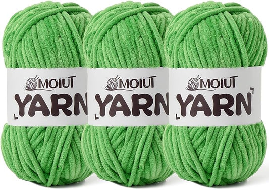 3 Pack Fluffy Chenille Yarn for Crocheting, Chunky Velvet Yarn for Crochet Amigurumi, Baby Yarn for Crocheting Soft Blanket, 262.4yds/10.5oz Bulky Yarns for Crafts/Hats/Shoes/Socks (3 Christmas Green)