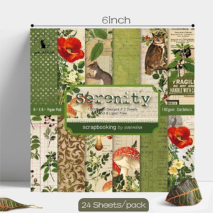 YASMEN Scrapbook Paper Pad 6x6, Vintage Patterned Cardstock Paper Pads for Card Making, Journals, Planner, DIY Envelopes, Greeting Cards, Gift Card, Decorative Art Craft -24 Sheets