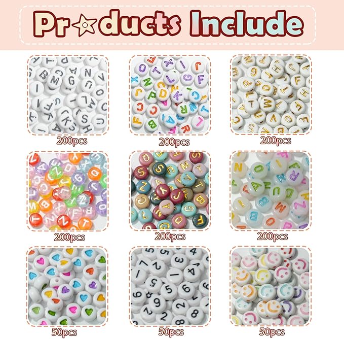1400 Pcs Letter Beads Kit, 28 Styles White Acrylic Alphabet Beads Letter Beads for Jewelry Making wiht Number Beads Heart Beads Friendship Bracelet Kit