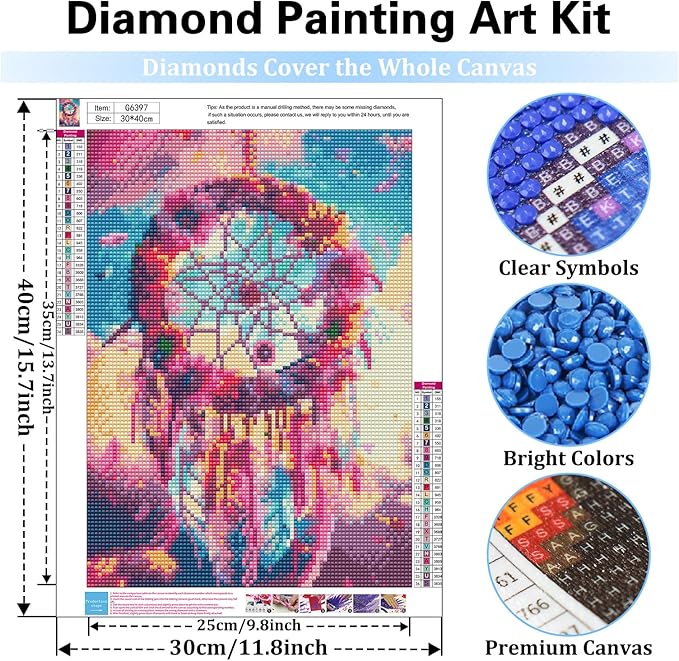 Reivworl Diamond Art Kits for Adults, Dream Catcher Diamond Painting Kits, Dream Catcher Gem Art Kit for Gifts and Home Interior Decor 12x16 Inch