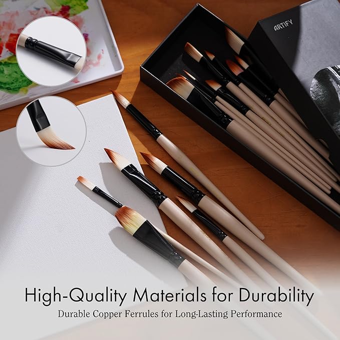 ARTIFY Watercolor Brush Set, 17 Pcs Professional Paint Brushes with Case for Beginners and Artists, Various Shapes, Optimized Hairs for Watercolor, Gouache, Ink, Tempera, and Fabric Painting
