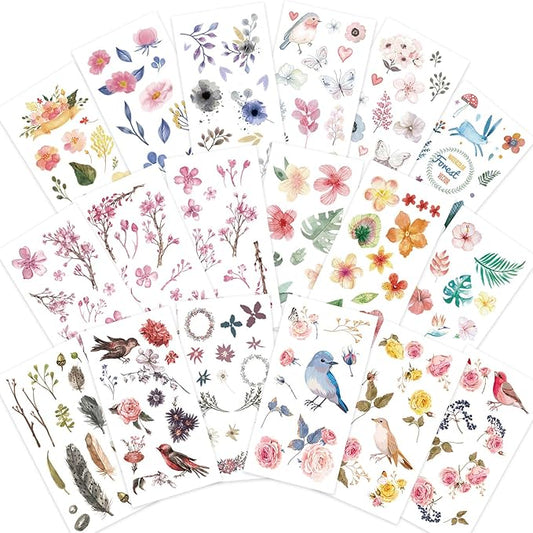Knaid Watercolor Birds and Flowers Stickers Set - Decorative Sticker for Scrapbooking, Kid DIY Arts Crafts, Album, Bullet Journaling, Junk Journal, Planners, Calendars and Notebook