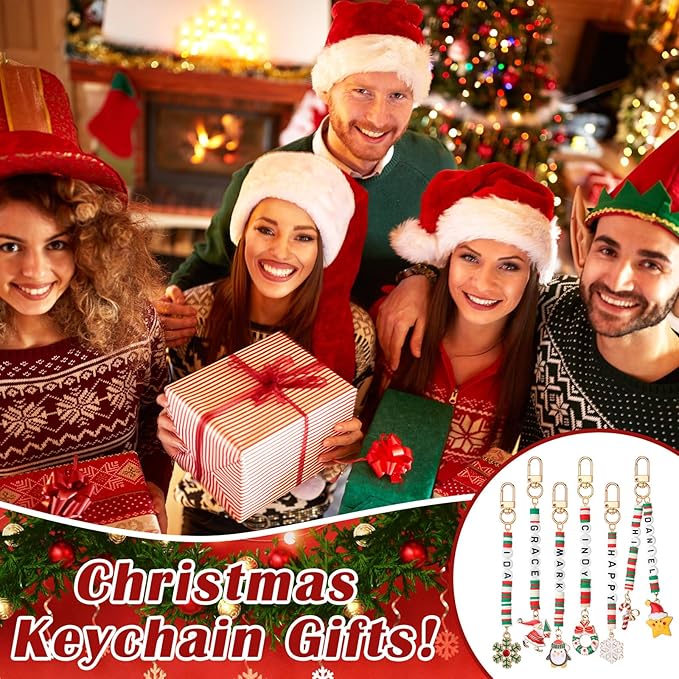 Tondiamo 2823 Pcs Christmas Bead Keychain DIY Craft Making Kit Christmas Key Ring Charms Letters Beads String for Xmas Gift Jewelry Key Ring Backpack Accessories