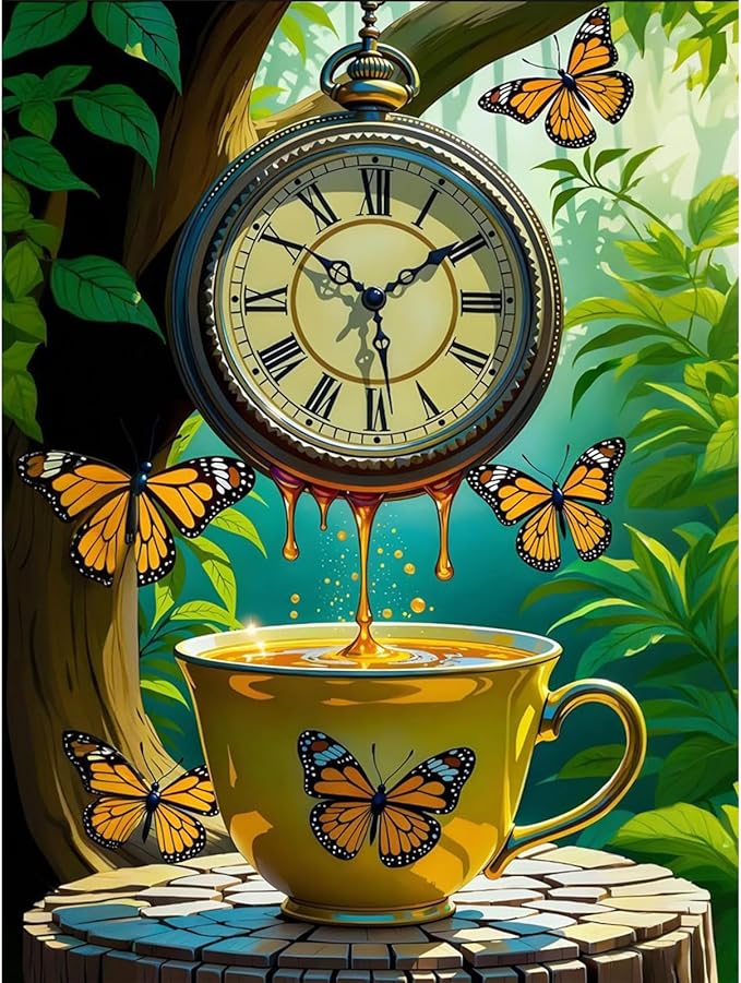 Camocin Diamond Art Kits for Adults Coffee, 5D Butterfly Diamond Painting Kits for Adults Beginners, DIY Landscape Full Round Dots Drill Gem Art Kit for Gift Home Wall Decor 12 x 16 Inch