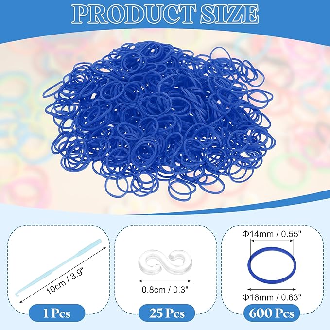 uxcell 600Pcs Loom Rubber Band, Bracelet Making Refill Kit Elastic Loom Band with 25Pcs S-Clips and 1Pcs Crochet Hooks for Weaving DIY Handcrafts, Dark Blue