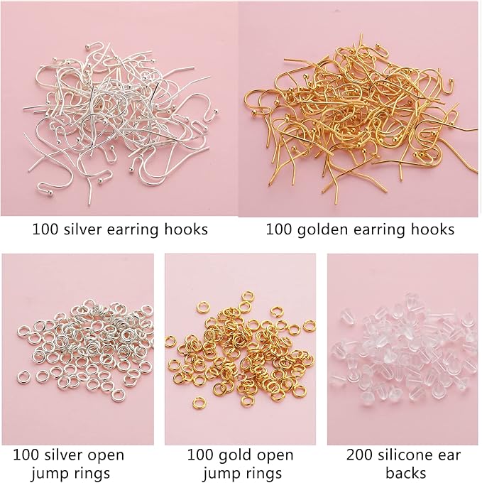 earring hooks, 600pcs hypoallergenic earrings making kit(silver and gold) earrings finding component accessories,earring backs,jump rings for jewelry making diy craft