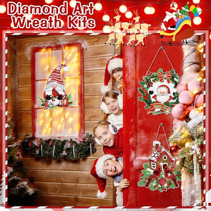 Chitidr 6 Pcs Christmas Diamond Painting Hanging Sign Set Cardinal Diamond Art Kits DIY Crystal Paint Arts and Crafts Set 5d DIY Christmas Ornaments Kits for Winter Wall Door Window Decor (Cardinal)