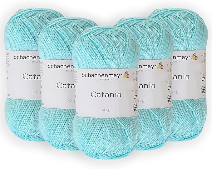 5 Skein/Pack Schachenmayr (SMC) Catania Originals Yarn, Each Ball 1.76 Oz (50gr) / 136 Yards (125 m), 100% Mercerized Cotton for Knitting and Crochet Yarn, Sport Weight, 432 - Tiffany