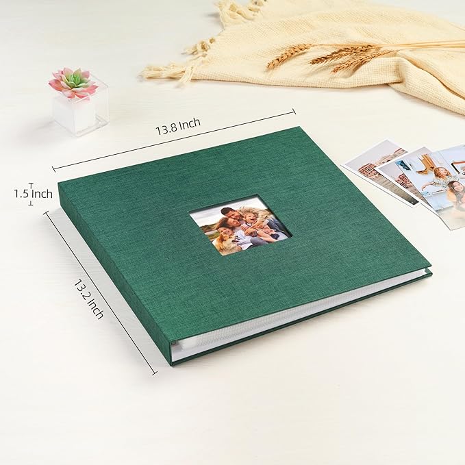 Mublalbum 12x12 Inch DIY Scrapbook Photo Album with 40 Plastic Sleeves 80 Pages Linen Cover 3 Ring Folder Binder for Wedding Baby Family and DIY Projects (Dark Green)