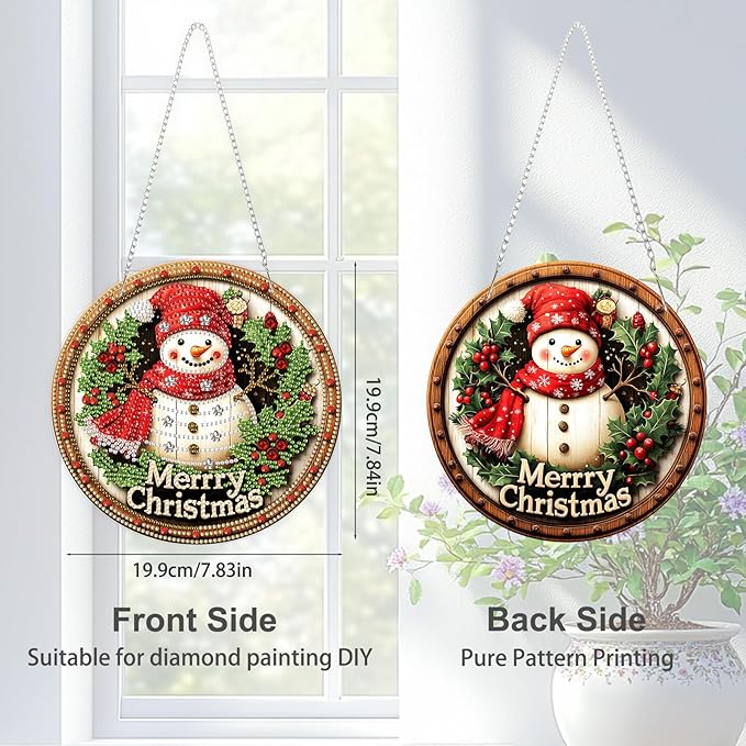 TOSTOG Christmas Hanging Diamond Art Kits for Adults, Snowman Diamond Paintings for Adults, Diamond Art Kits Window Pendant, 5D Diamond Paintings Hanging Pendant Kit Wall Decor and Gift