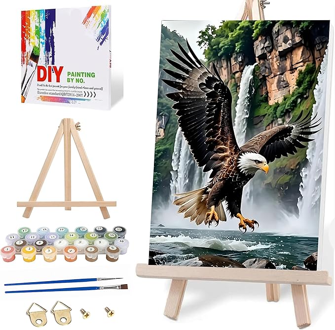 Axquilon Framed Paint by Numbers Kit for Adults-Eagle Adult Paint by Number Kits with Easel, Easy Adults' Paint-by-Number Kits Oil Painting for Gift Home Wall Decor 8x12in