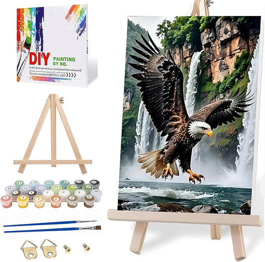 Axquilon Framed Paint by Numbers Kit for Adults-Eagle Adult Paint by Number Kits with Easel, Easy Adults' Paint-by-Number Kits Oil Painting for Gift Home Wall Decor 8x12in