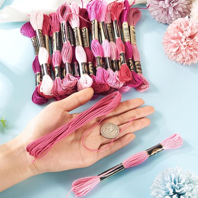 FASHEWELRY 210 Yards Handmade 6-Ply Polyester Embroidery Floss Pink Crewel Cross Stitch Threads 1mm Embroidery Thread Bulk for Jewelry Making Sewing Holiday Decorations Crafts DIY Projects