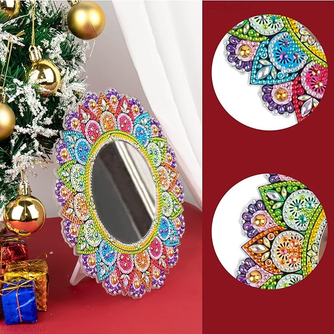 Diamond Mirror, Mandala Makeup Mirror - DIY Special Shaped Diamond Painting Beginner Arts Crafts Gifts for Home Wall Decor and Craft Gifts