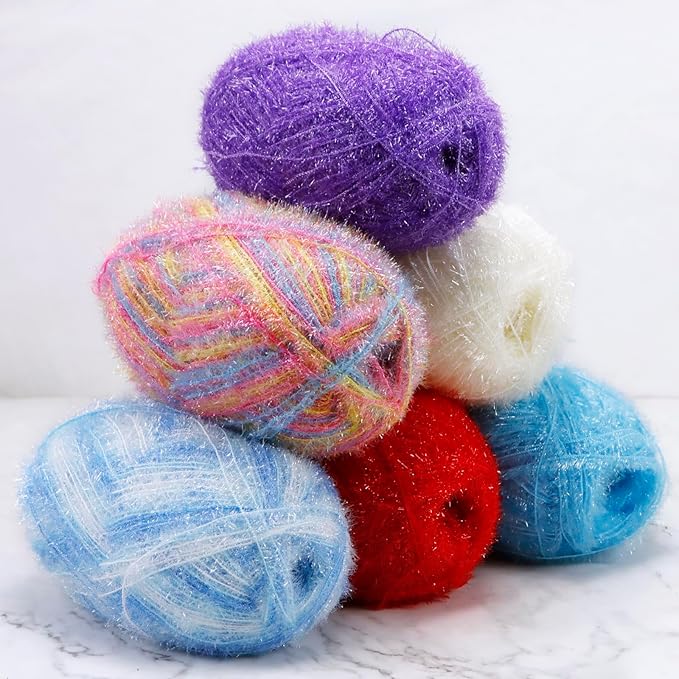 JeogYong Scrubby Yarn 2 Skeins (2 x 100g, 2 x 218yd) Scrubby Sparkle Yarn, Fluffy Polyester Scrubbie Crochet String for Crocheting Knitting Dishcloths Washcloths DIY Projects