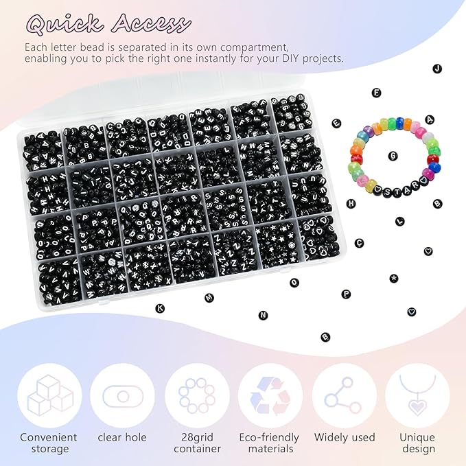 1400pcs Black Letter Beads Star and Heart Beads 7x4mm Alphabet for Jewelry Making