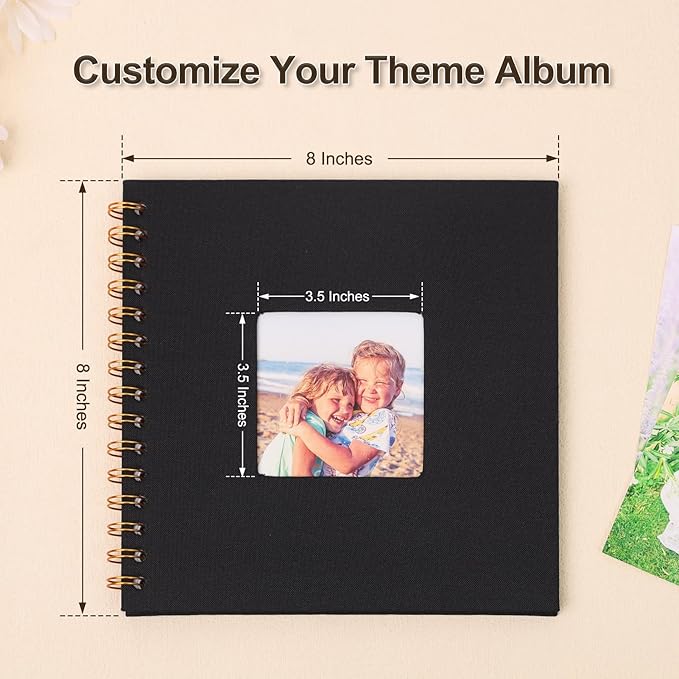 Scrapbook Photo Album 8x8 Inches 40 Pages Hardcover Kraft Paper Linen Cover Scrap Book Memory Book DIY Scrapbook Albums for Wedding Baby Boyfriend Travel Anniversary Family, Black