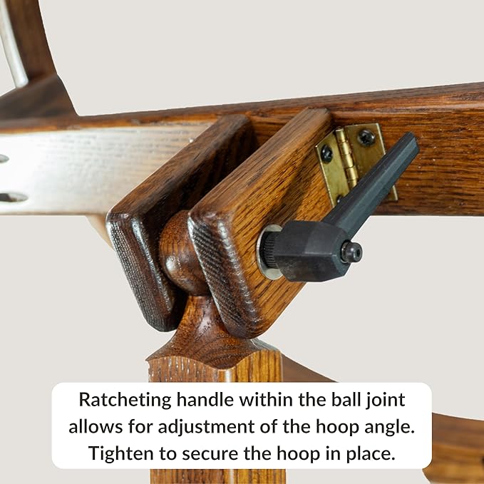 dutchcrafters solid oak wood 22 inch round extra large tilting quilt hoop with stand, quilting frame for hand quilting - amish made in america (michael's cherry)