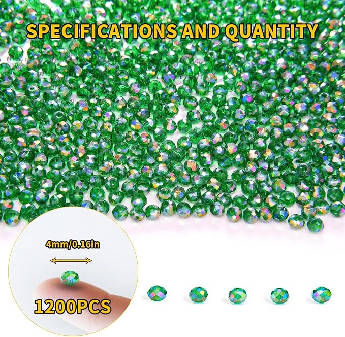 laopottbeads 1200pcs 4mm crystal glass beads for jewelry making beads for bracelets necklace pendants making supplies(malachite green)