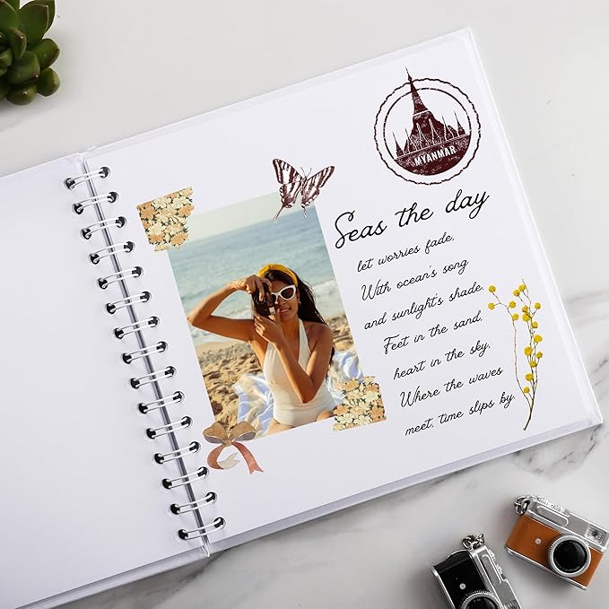 Scrapbook 8 x 8 Inch DIY Square Photo Window, Memory Book for Couples/Wedding/Newborn Baby, Photo Album Hardcover Kraft Paper White 20 Sheets/ 40 Pages