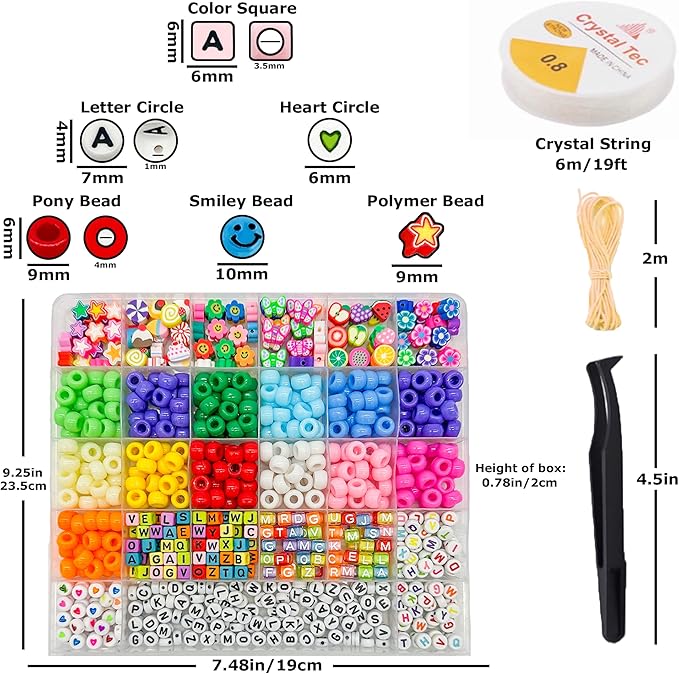 Luwanio Bracelet Making Kit - Pony, Clay, Smiley & Letter Beads for Friendship & Kandi Bracelets - DIY Crafts for Girls Age 6-12