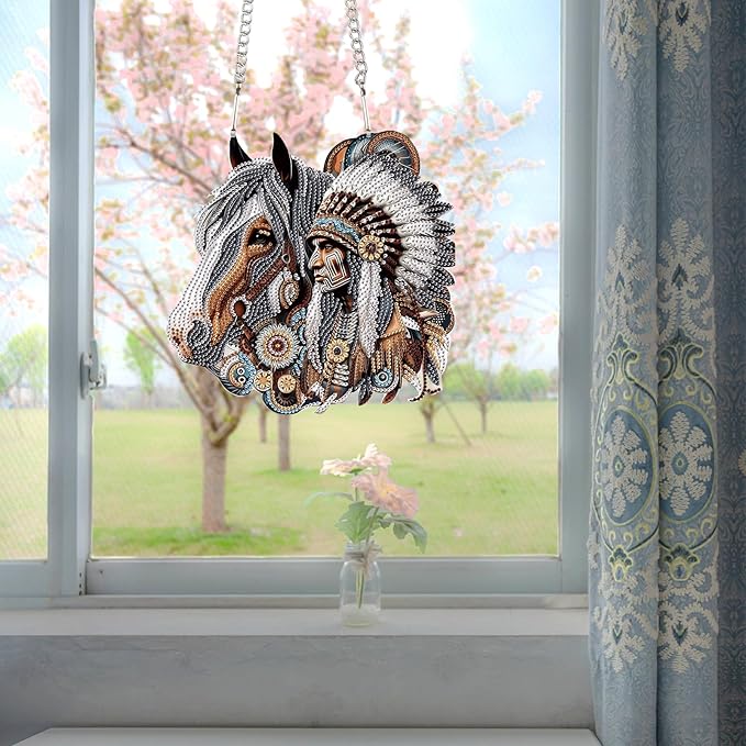 JZHYOAN HoDiamond Art Window Pendants Home Garden Wall Hanging Kits Acrylic Ornaments Craft Kits Crystal Art Diamond Painting Arts Hanging Kit Wind Chimes with Diamonds Cross Stitch Ornament