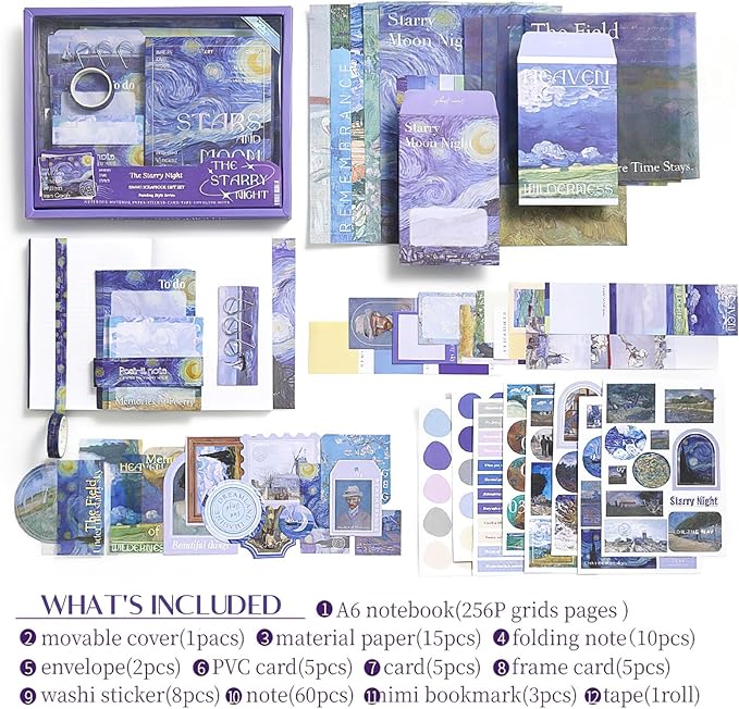Scrapbook Supplies Kit, Vintage Junk journaling Supplies, Scrapbooking Kit with Aesthetic Stickers, Stationary Set, Bullet Journaling Kit, Ephemera Collage Craft Supplies Gift for Adults Women Starter