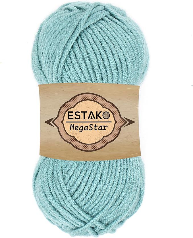 Estako Megastar, 75% Acrylic 25% Wool Yarn, Soft, Chunky Bulky Weight #5 for Crochet and Knitting 3.52 Oz (100g) / 120 Yrds (110m) (64064 - Mint)