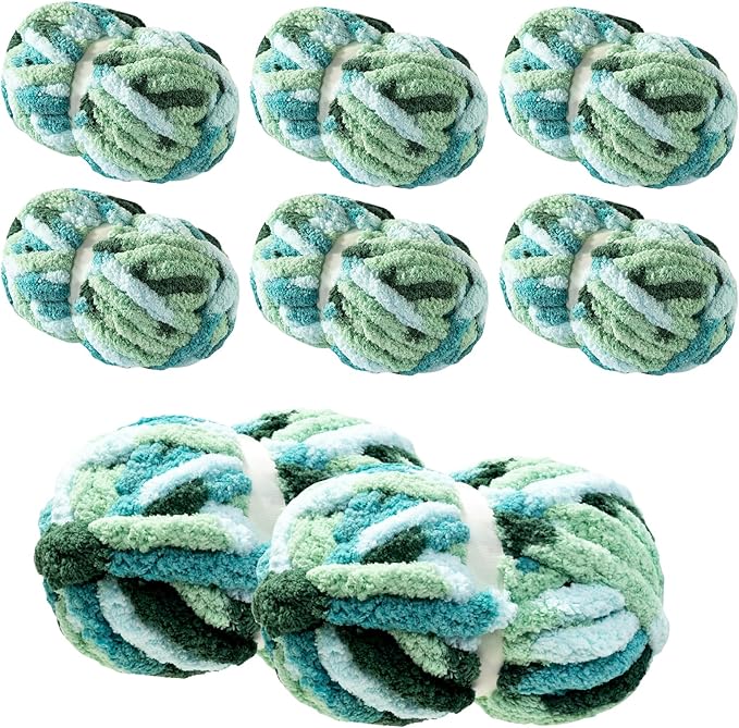 Chunky Yarn for Hand Knitting & Crocheting – Mixed Color Soft, Bulky Jumbo Yarn for Blankets, Scarves, DIY Projects, 8-Pack (Green, Blue, Teal)