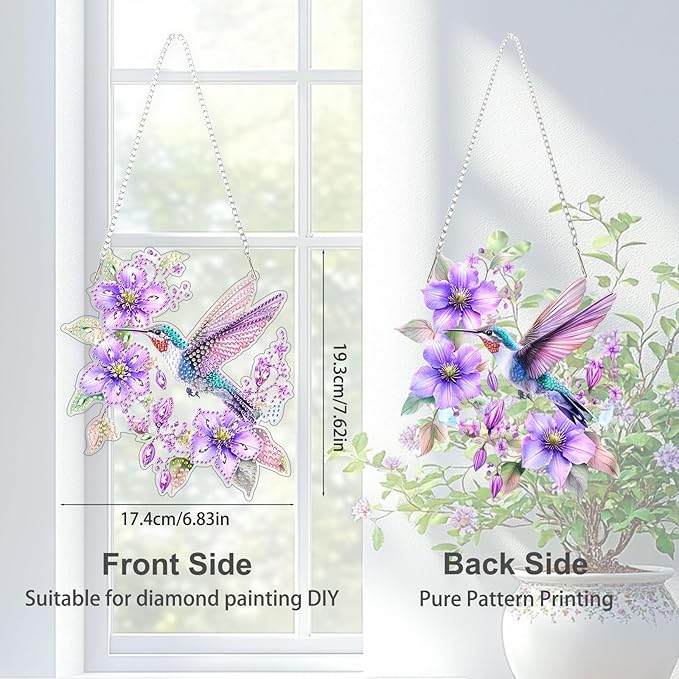 TOSTOG Diamond Art Hanging Kits for Adults, Diamond Paintings for Adults Window Pendant, Hummingbird Diamond Art Kits, Bird Diamond Paintings Hanging Pendant Kit Gem Painting Wall Decor Gift