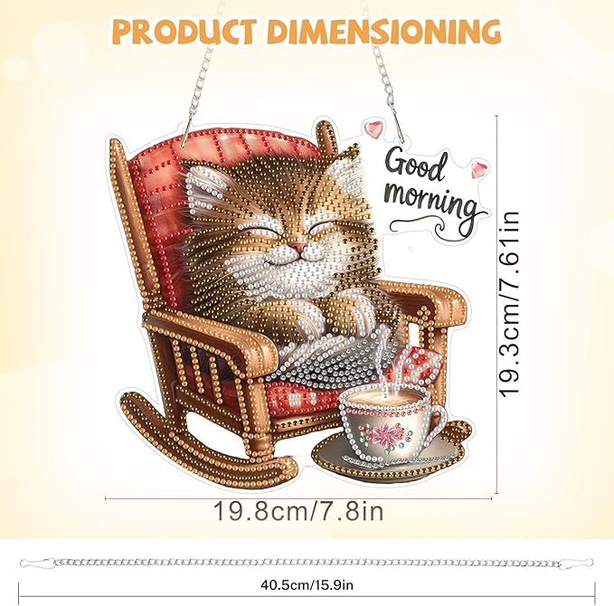 Cat Diamond Art Hanging Kits for Adults, Diamond Art Suncatchers Good Morning Cats, 5D Special Shape Diamond Painting Pendant Window Ornament Gifts for Home Wall Door Garden Decor