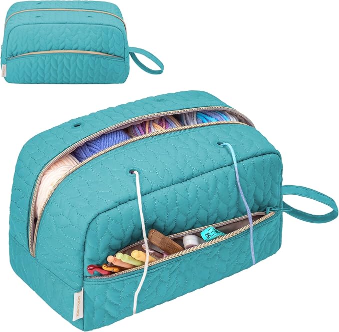 Crochet Yarn Bag Knitting Bag Storage for Crocheting Accessories Crochet Hook Case Organizer Gift for Crochet Lovers (Teal), K3201