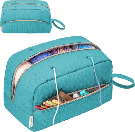 Crochet Yarn Bag Knitting Bag Storage for Crocheting Accessories Crochet Hook Case Organizer Gift for Crochet Lovers (Teal), K3201