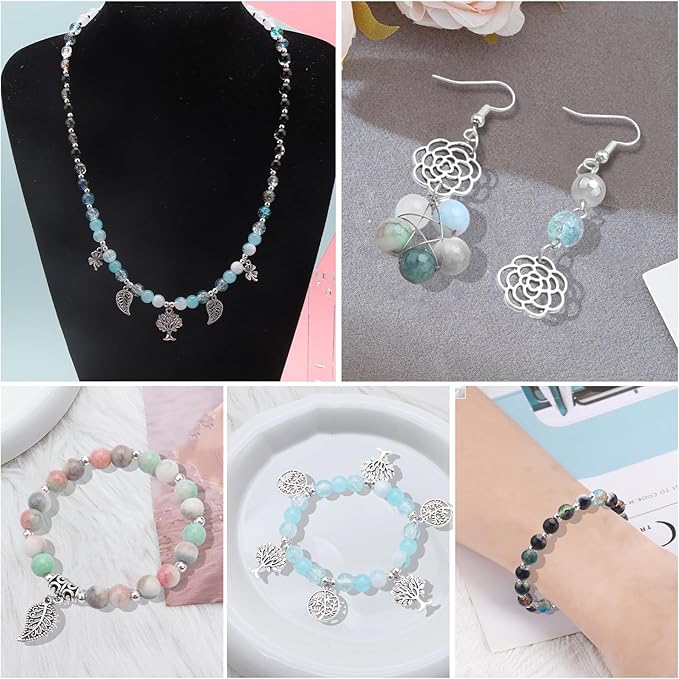 KINGSHINE 8mm 18 Colors Glass Beads for Jewelry Making, 810pcs Charm Bracelet Making Kit - Crystal/Crackle/Stone/Gold & Silver Pendant Spacer Beads for Adults Bracelets Necklace Earring DIY Supplies
