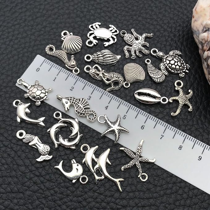 WOCRAFT 60pcs Antique Silver Ocean Charms Bracelet Charms for Jewelry Making Sets DIY Necklace Bracelet Keychain Crafting Charms Kit Craft Supplies (SN881)