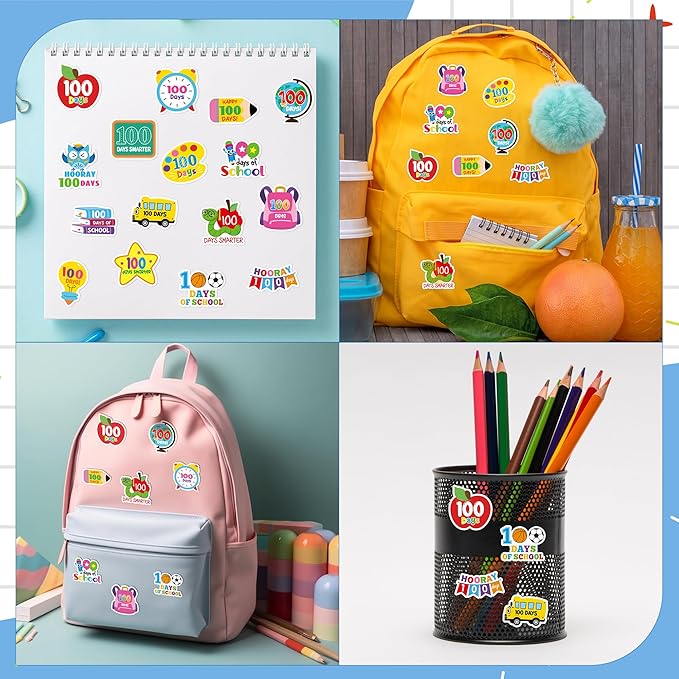 beyumi 100 days smarter stickers - 1000pcs 100 days of school stickers in 2 rolls hooray 100 teacher incentive sticker 100th day adhesive reward decals kindergarten classroom party decor for kids