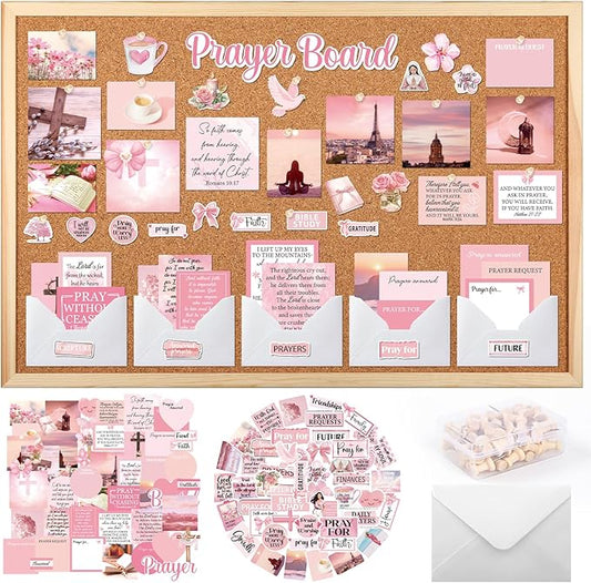Prayer Board Stickers Supplies - 162 Pcs Prayer Board Kit with Pins Envelope Bible Verse Quotes Cards, Motivational Scrapbook Stickers for Women, Bible Study Supplies (Not Cork Board)