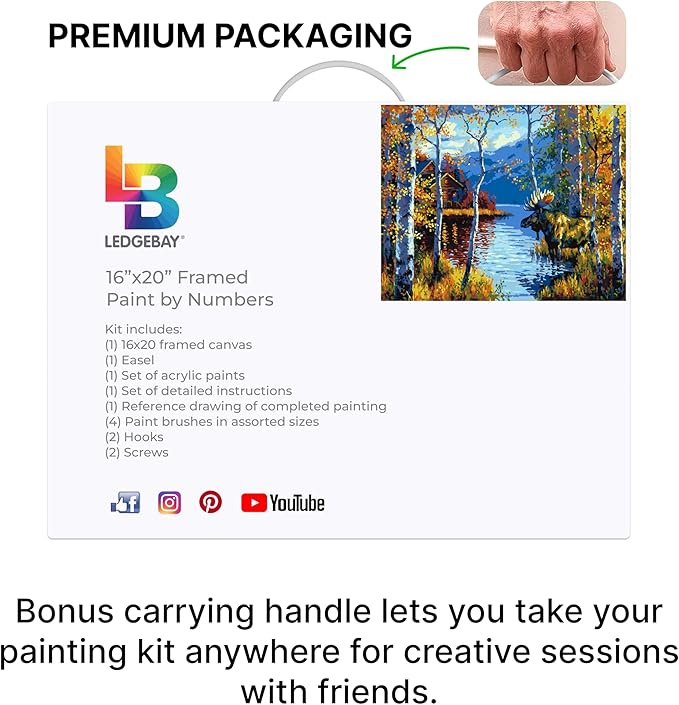 Ledgebay DIY Paint by Numbers Kit for Adults Framed Canvas Beginner to Advanced Paint by Numbers Kit Kits Include Acrylic Paint Set Brushes Tabletop Easel (Northwoods Retreat 16" x 20" Framed)