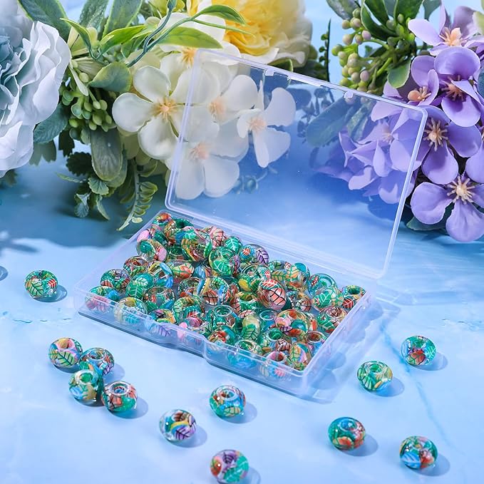 AIPRIDY Girls' Lucky Lover Amber Beads, Big Hole Spacer European Craft Beads for DIY Charms Bracelet Jewelry Making (Green Leaf)