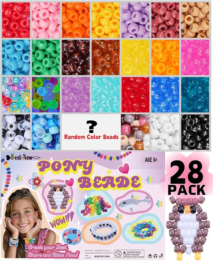 BestNow Pony Beads 2600+pcs 50+ Colors Plastic Beads for Kandi Bracelets Making Hair for Braids Colored for DIY Craft Jewelry Bracelets Making Hair Braiding Keychains