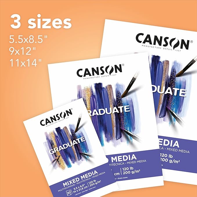 Canson Graduate Mixed Media Pad, Foldover, 11x14 inch, 20 Sheets | Artist Paper for Adults and Students - Watercolors, Mixed Media, Markers and Art Journaling