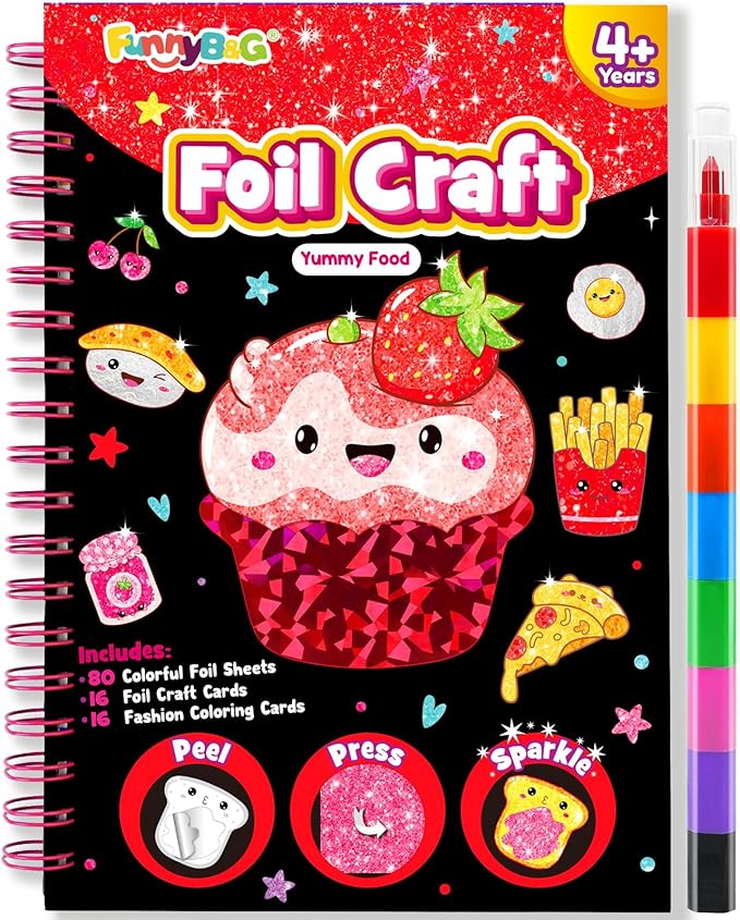 funnyb&g foil art crafts for kids ages 4-8: valentines crafts for kids 2026,birthday gift for girls,art and crafts supplies,party favors,creative toys for girls boys 4 5 6 7 8 9 years old(food)